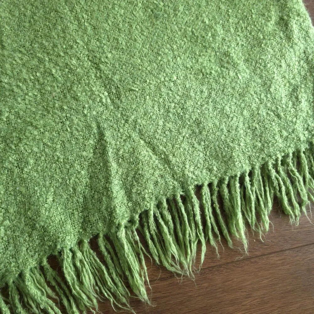 IKEA Throw Blanket 51x67 Mohair Blend Green Fringe Ritva 001.516.97 SOFT